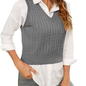 Gray Cable Knit Sweater Vest
